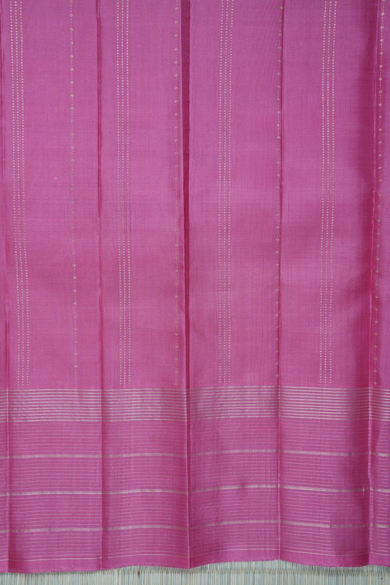 Pink Kanchivaram Saree with Gold Zari Stripes view 2