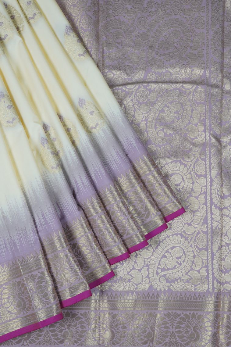 Cream Soft Silk Saree with Gold Zari Buttis (Small Dots or Motifs) view 1