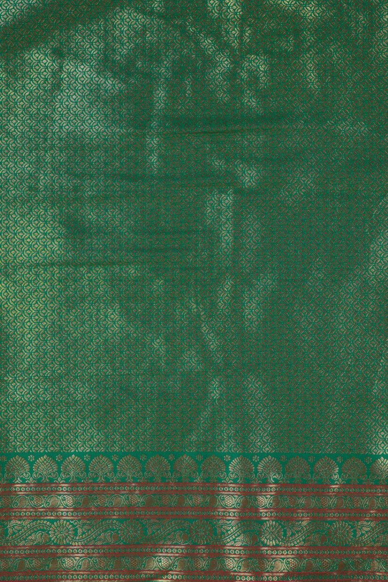 Red Soft Silk Saree with Gold Zari Floral Patterns view 2