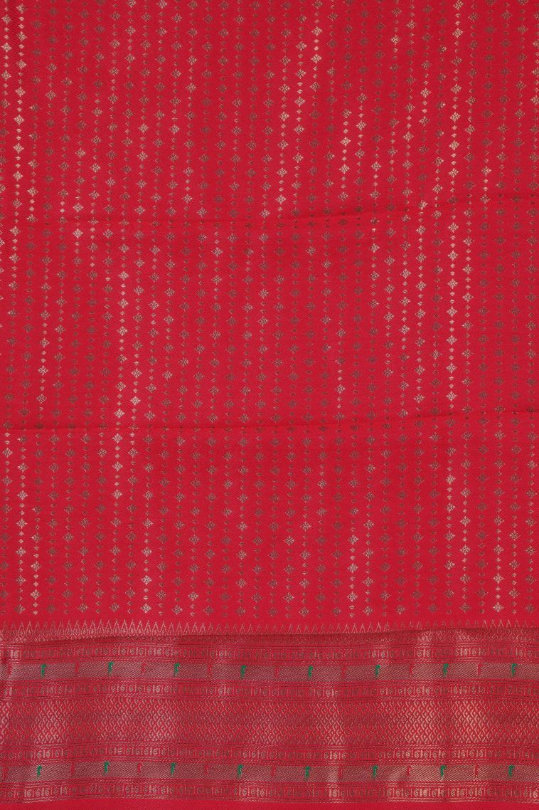 Green Soft Silk Saree with Gold Zari Geometric Shapes view 2