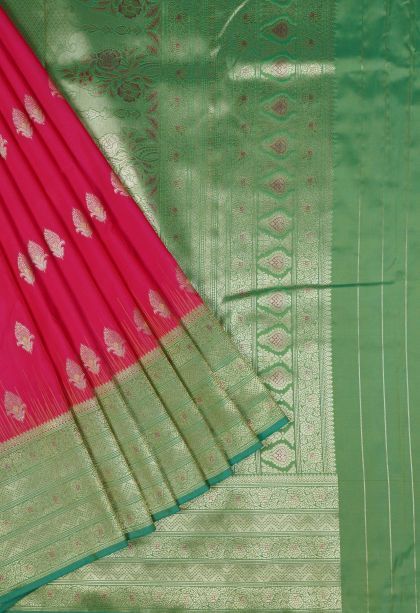 Red Soft Silk Saree with Gold Zari Buttis (Small Dots or Motifs)