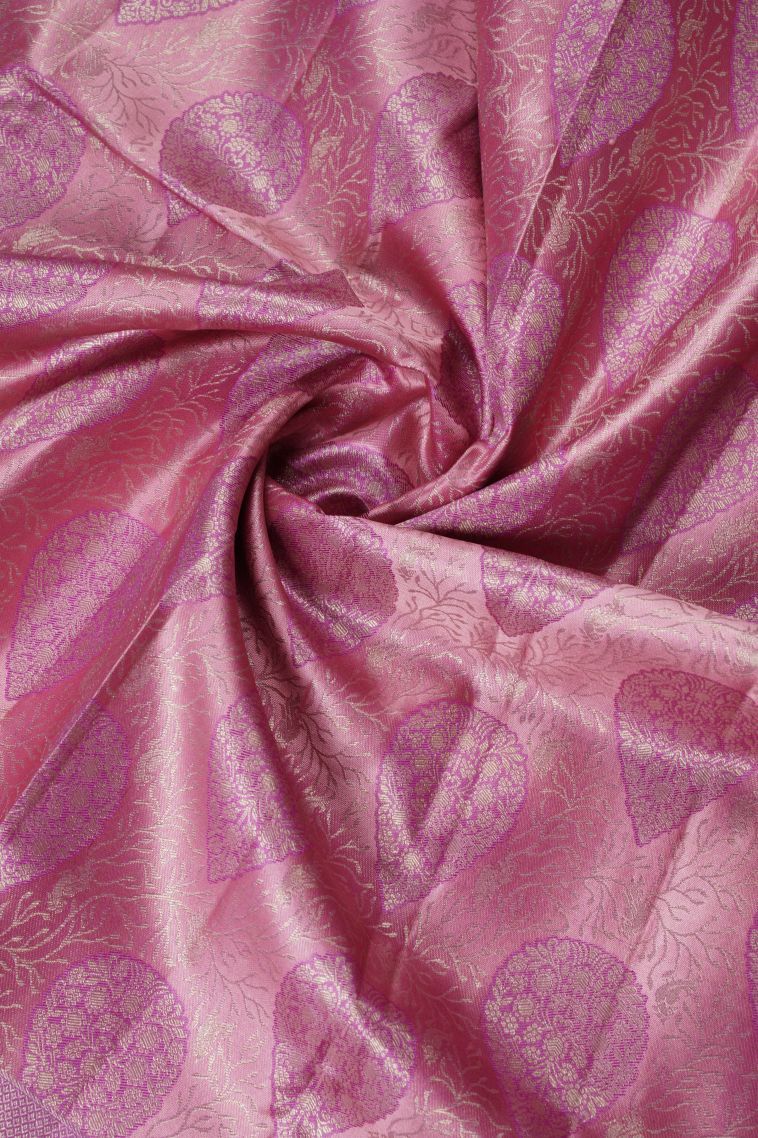 Pink Kanchipuram Silk Sarees with Gold Zari Floral Patterns view 4