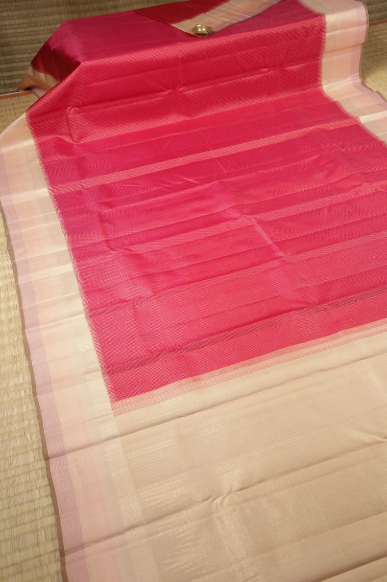 Pink Kanchipuram Silk Sarees with Gold Zari Checks view 2