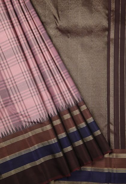 Lotus Pink Kanchipuram Silk Sarees with Gold Zari Checks