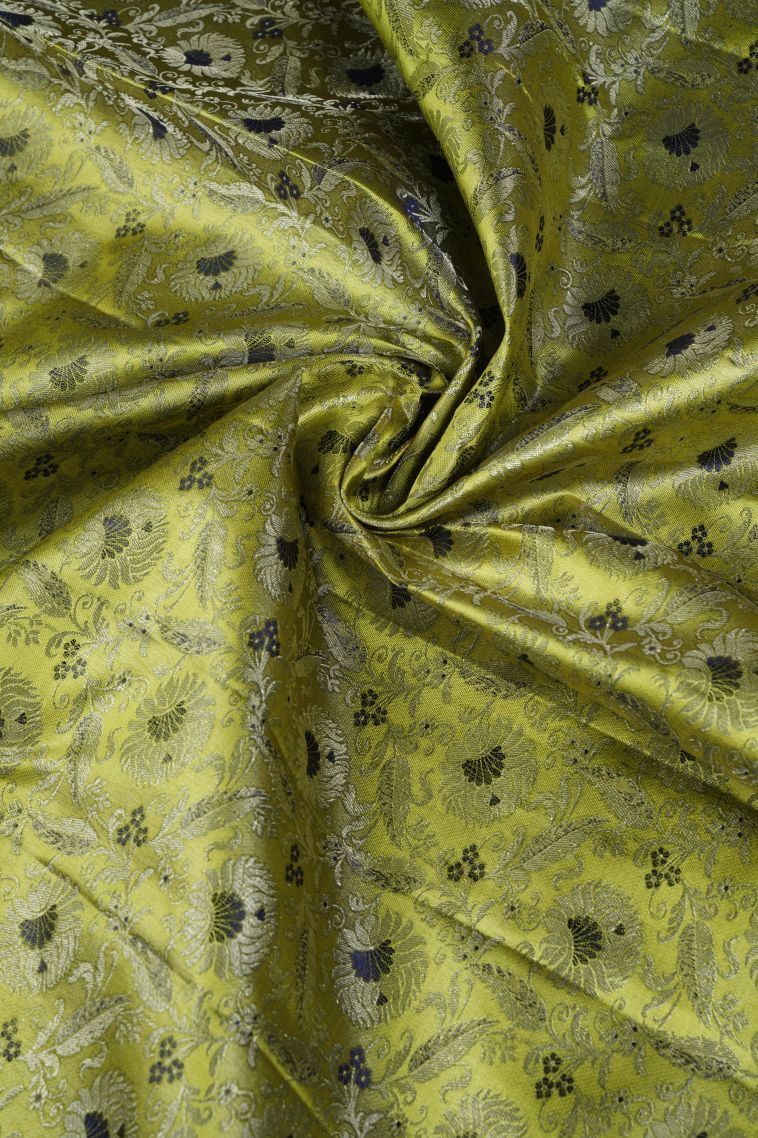 Green Kanchipuram Silk Sarees with Gold Zari Floral Patterns view 4