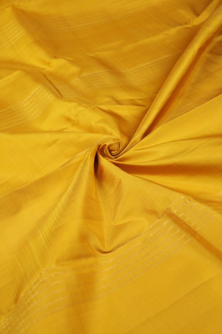 Yellow Kanchipuram Silk Sarees with Gold Zari Stripes view 4