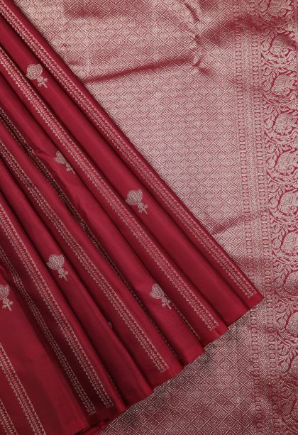 Red Kanchipuram Silk Sarees with Silver Zari Stripes