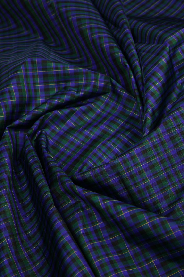 Blue Kanchipuram Silk Sarees with Without Zari Zari Checks view 4