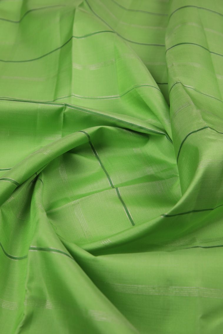 Green Kanchipuram Silk Sarees with Silver Zari Stripes view 4