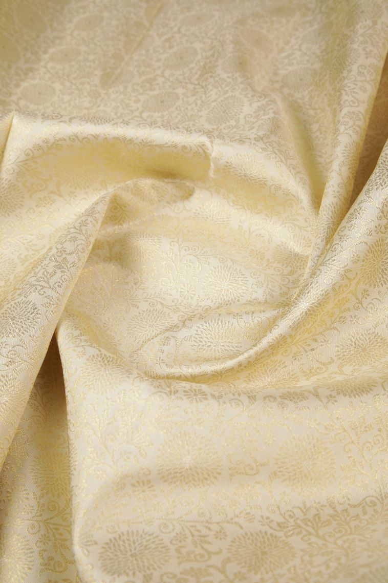 White Kanchipuram Silk Sarees with Gold Zari Floral Patterns view 4