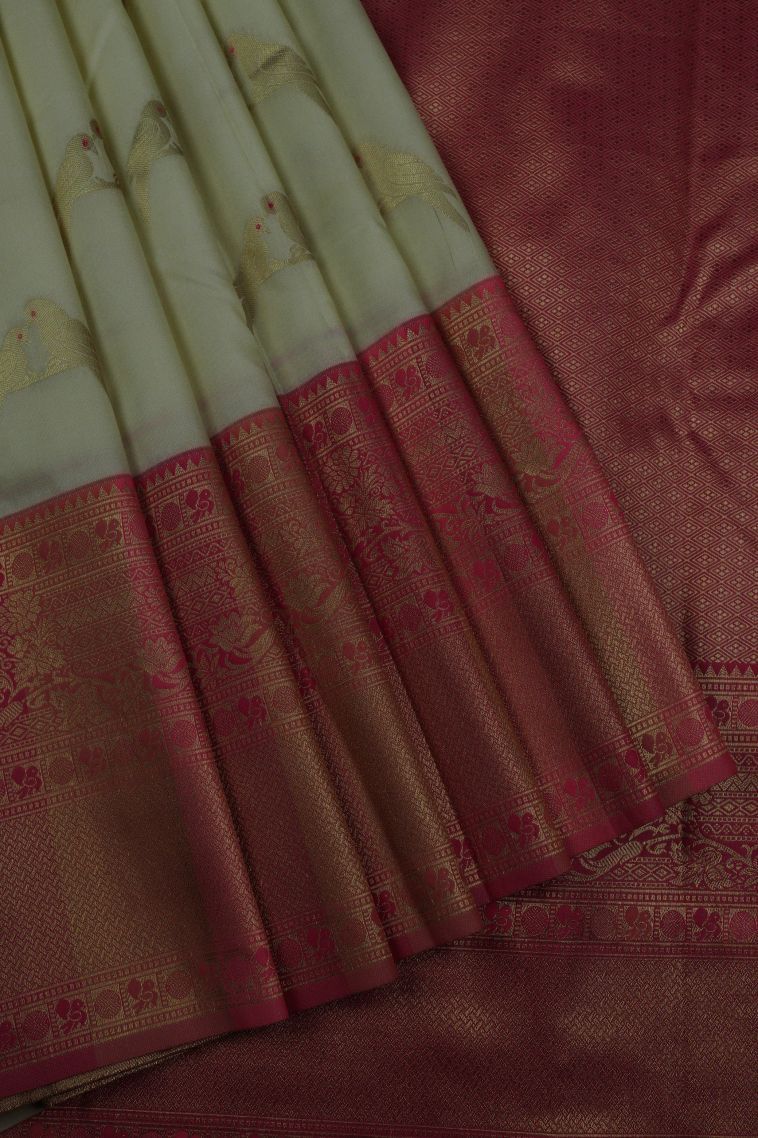 White Soft Silk Saree with Gold Zari Buttis (small Dots Or Motifs) view 1