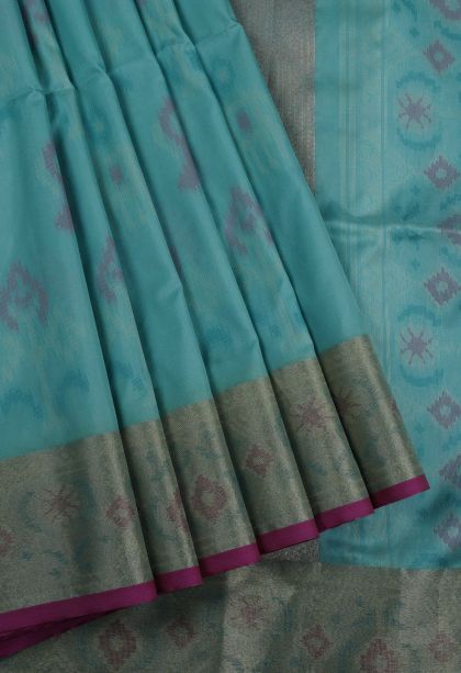 Blue Soft Silk Saree with Without Zari Zari Geometric Shapes