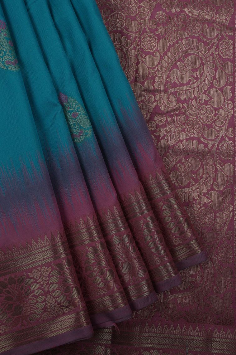 Blue Soft Silk Saree with Gold Zari Buttis (small Dots Or Motifs) view 1