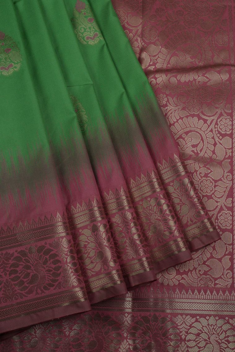 Green Soft Silk Saree with Gold Zari Buttis (small Dots Or Motifs) view 1