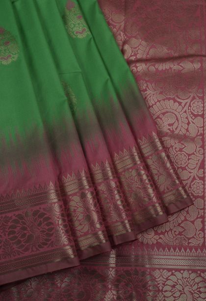 Green Soft Silk Saree with Gold Zari Buttis (small Dots Or Motifs)