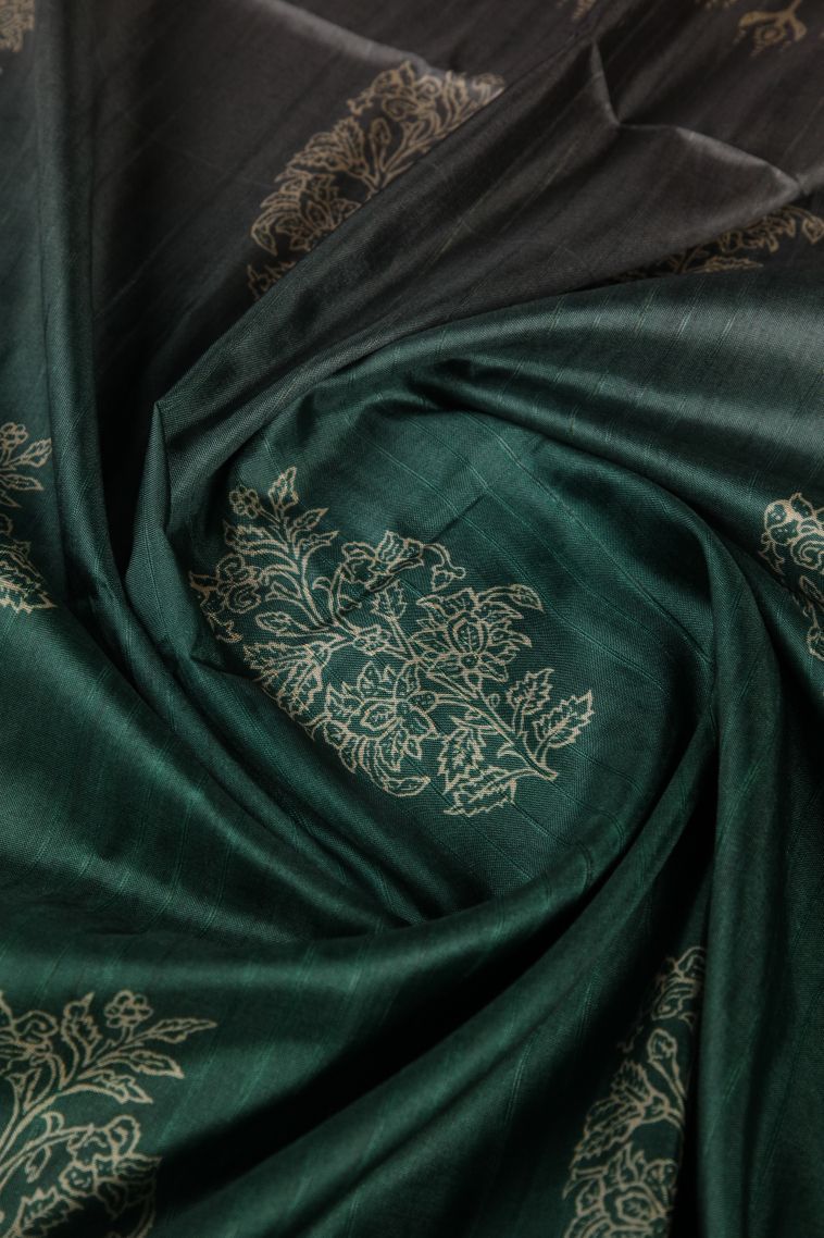 Bottle Green Tussar Saree with Without Zari Zari Floral Patterns view 4