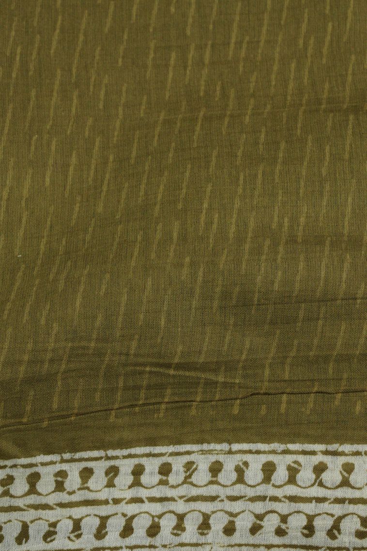 Olive Green Chanderi Cotton Sarees with Without Zari Zari Floral Patterns view 3