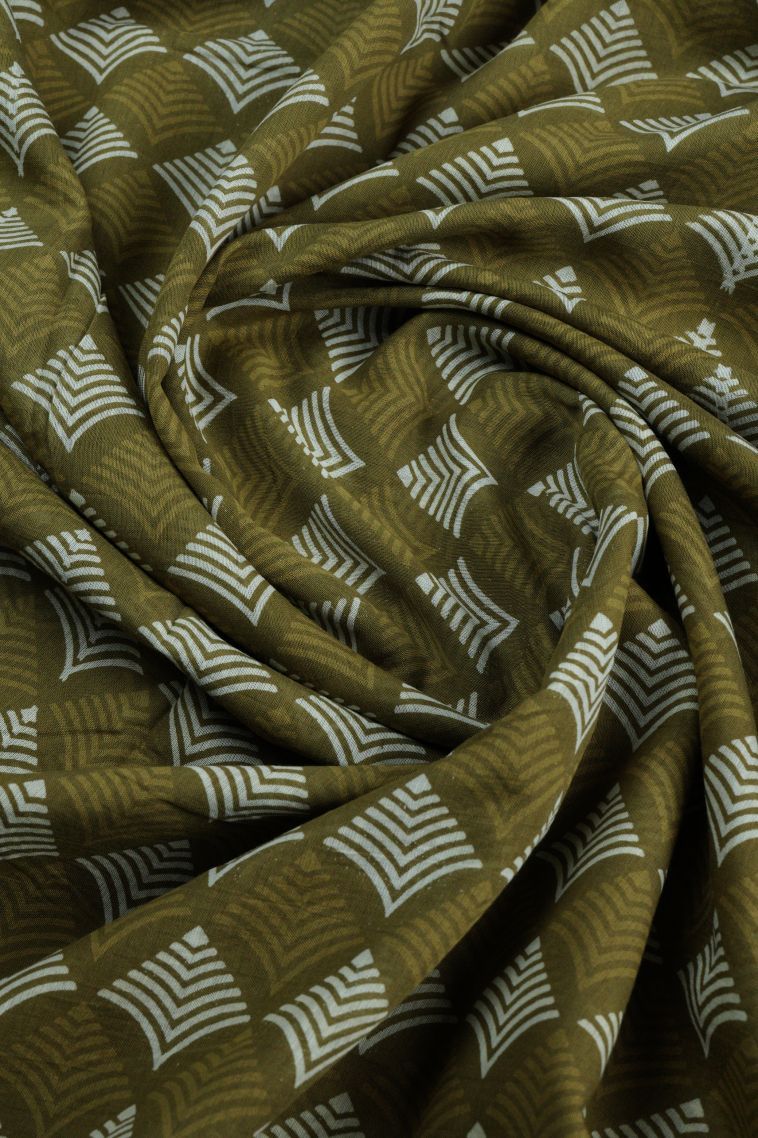Olive Green Chanderi Cotton Sarees with Without Zari Zari Floral Patterns view 4
