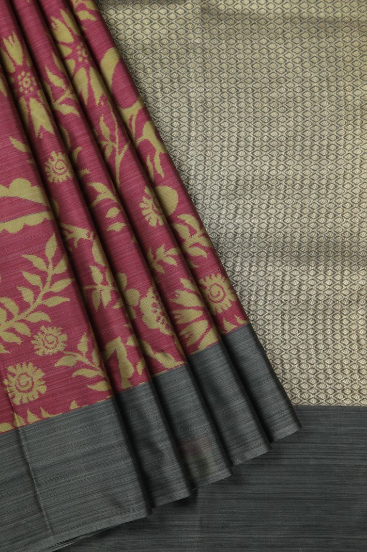 Bosenberry Purple Soft Silk Sarees with Without Zari Zari Floral Patterns view 1