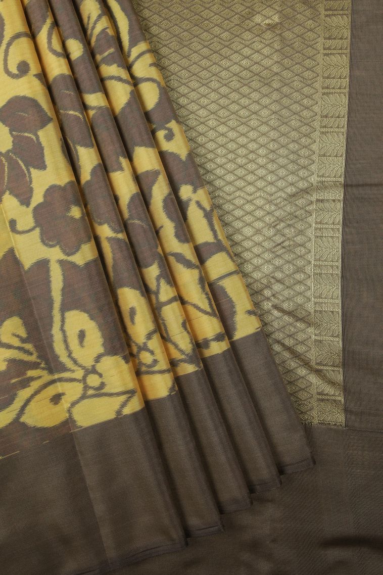 Gold Soft Silk Sarees with Without Zari Zari Floral Patterns view 1
