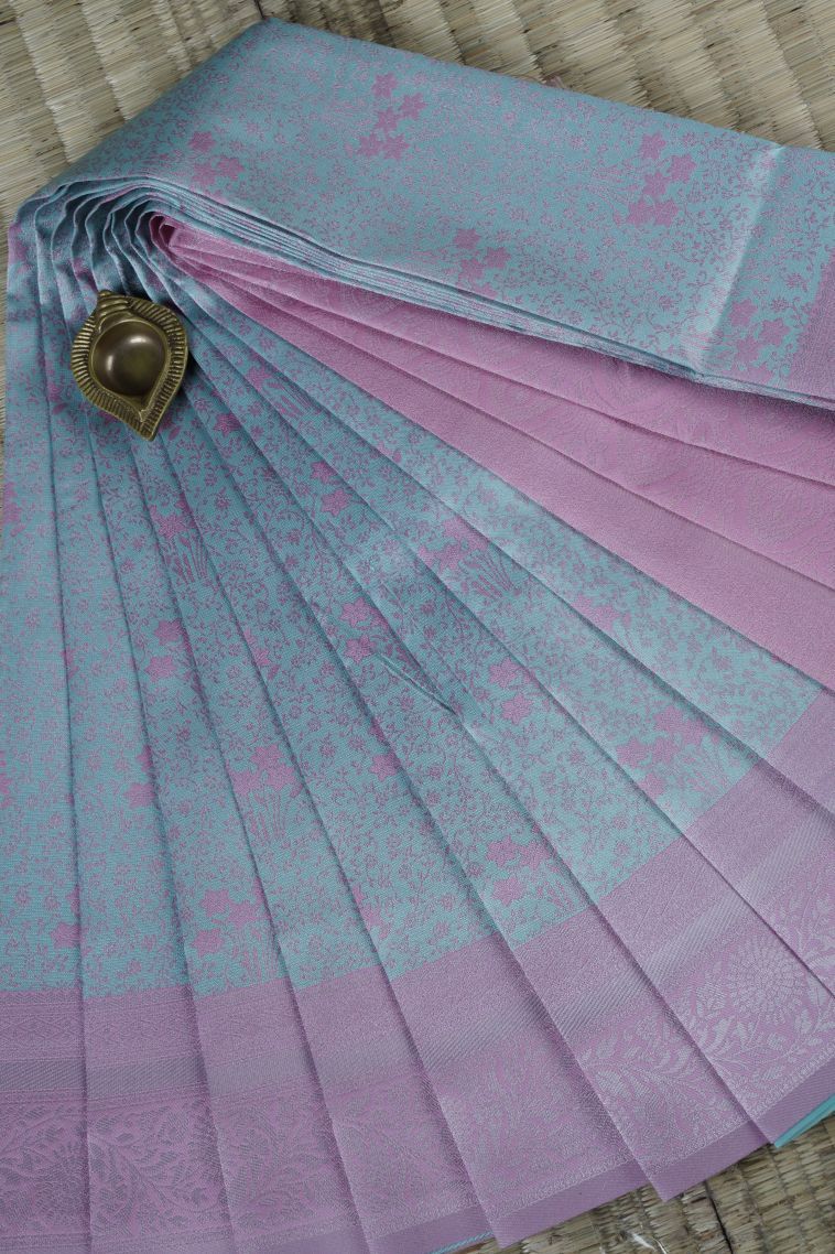 Stone Blue Visiri Madippu Silk Sarees with Silver Zari Buttis (small Dots Or Motifs) view 1