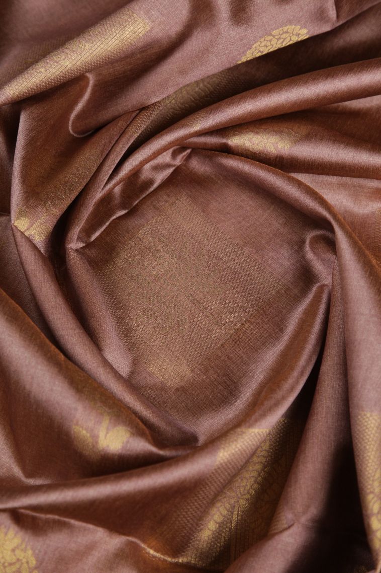 Tan Pink Tussar Saree with Gold Zari Buttis (small Dots Or Motifs) view 4