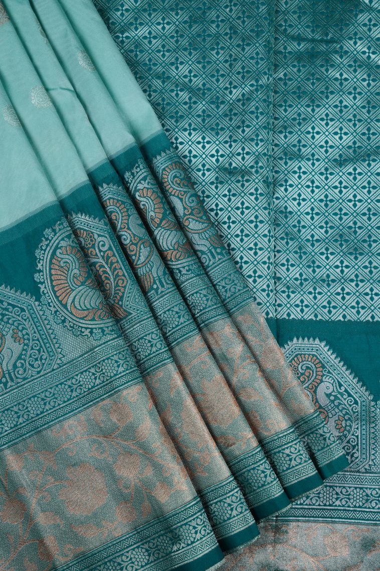 Sapphire Blue Soft Silk Saree with Gold Zari Buttis (small Dots Or Motifs) view 1