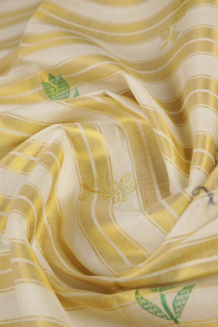 Cream White Silk Cotton with Gold Zari Buttis (small Dots Or Motifs) view 4