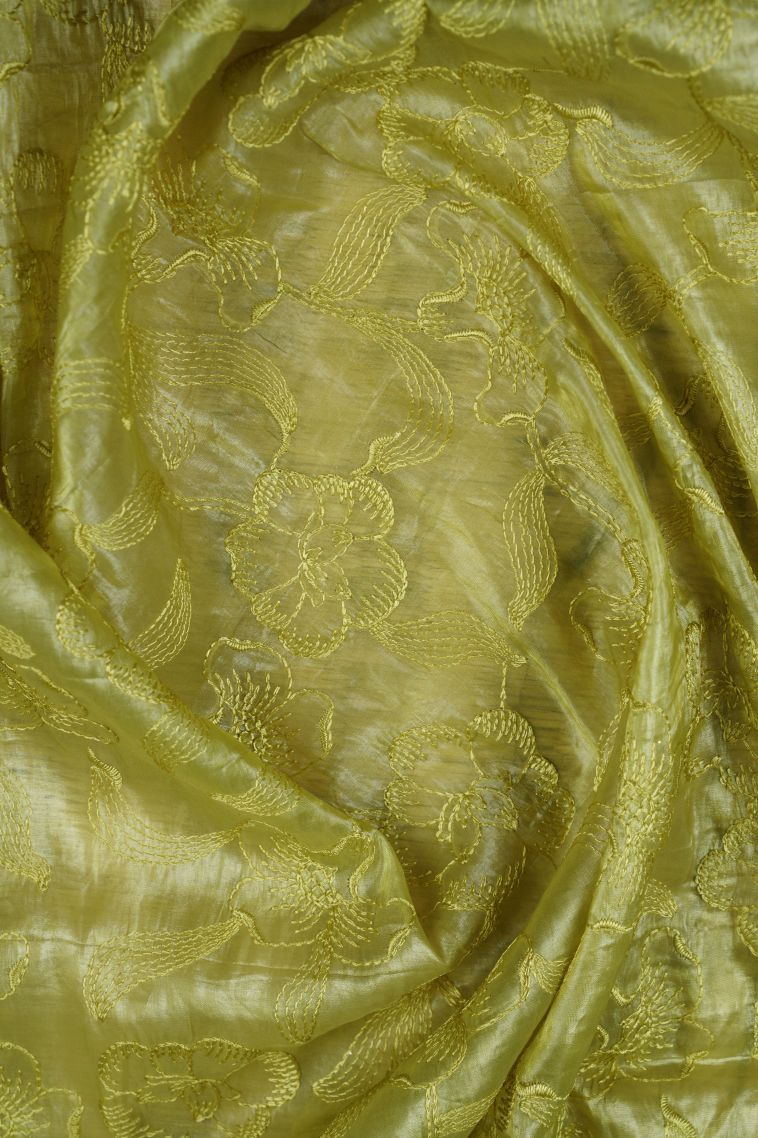Pear Green Organza Saree with Without Zari Zari Buttis (small Dots Or Motifs) view 4