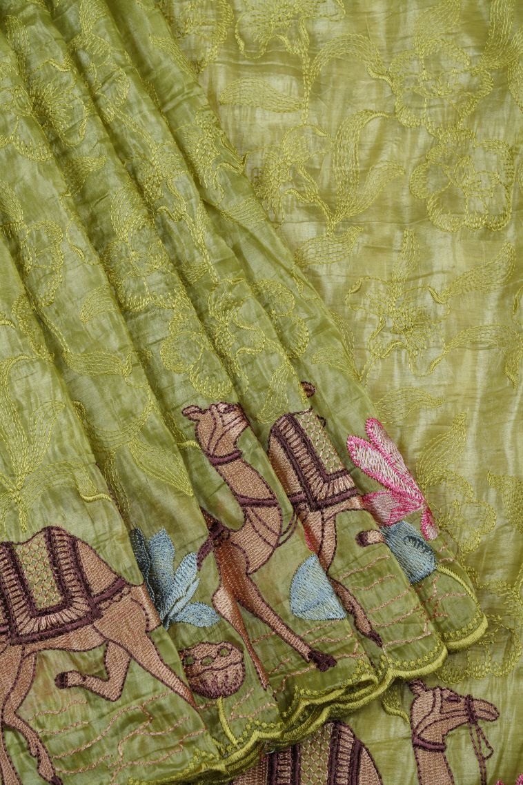 Pear Green Organza Saree with Without Zari Zari Buttis (small Dots Or Motifs) view 1