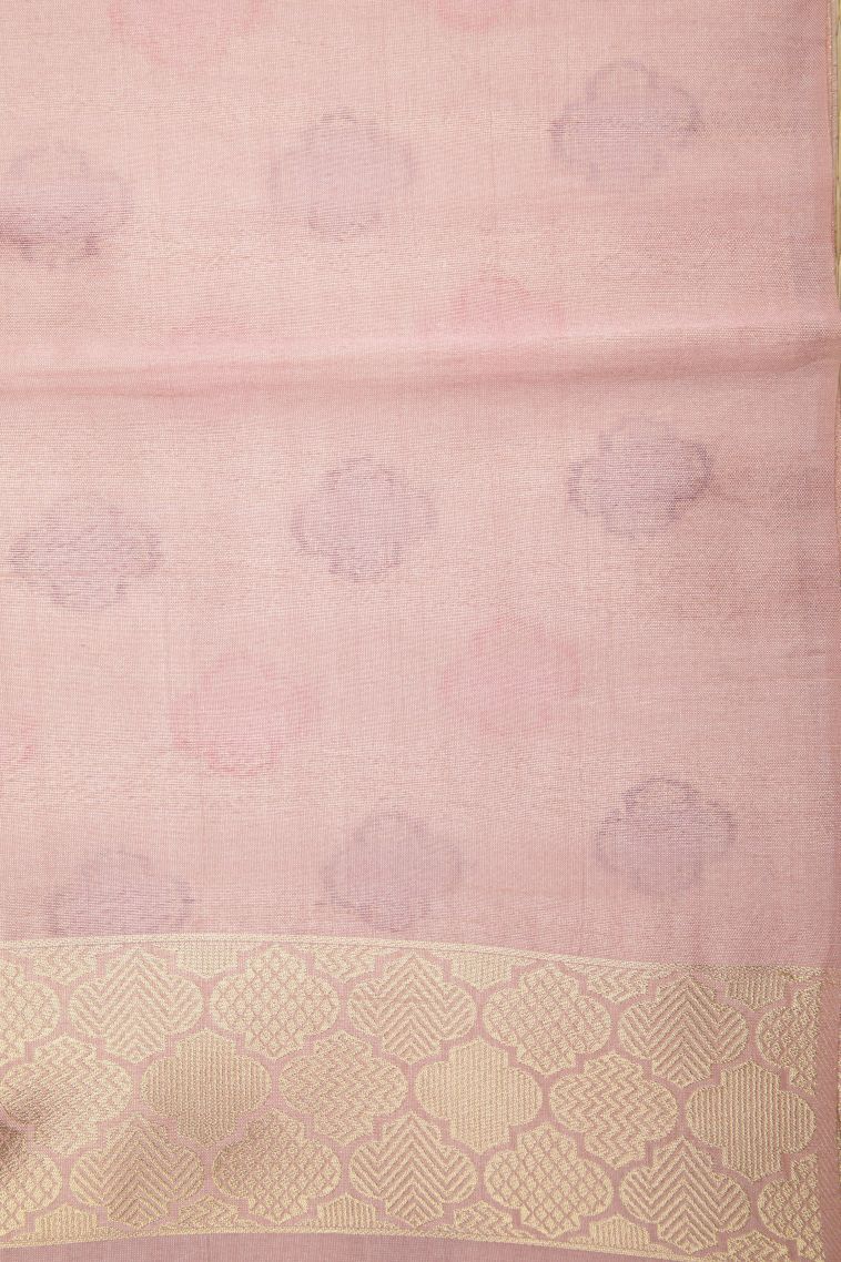 Crepe Pink Tussar Saree with Gold Zari Buttis (small Dots Or Motifs) view 1
