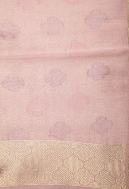 Crepe Pink Tussar Saree with Gold Zari Buttis (small Dots Or Motifs)