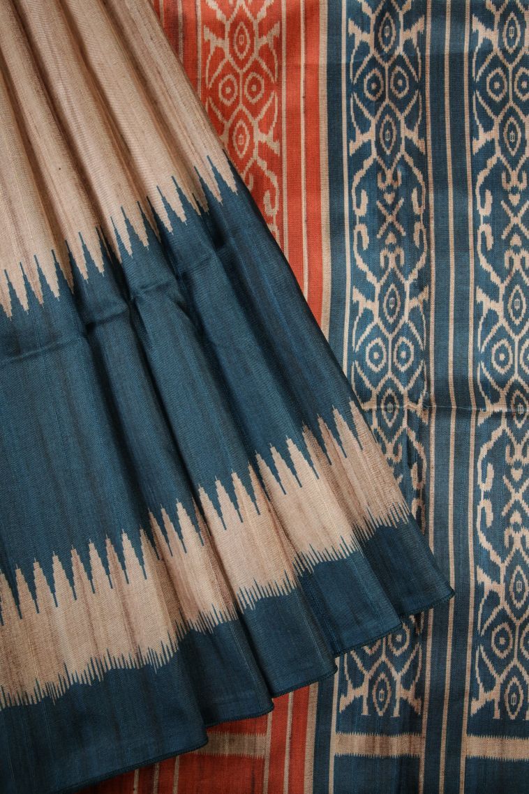 Cream White Jute Sarees with Without Zari Zari Temple Borders view 1