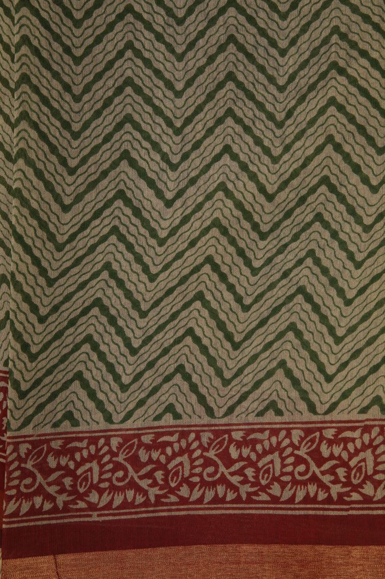 Moccon Green Chanderi Cotton Sarees with Without Zari Zari Geometric Shapes view 3