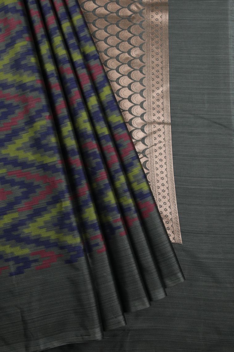 Charcoal Black Soft Silk Sarees with Without Zari Zari Geometric Shapes view 1