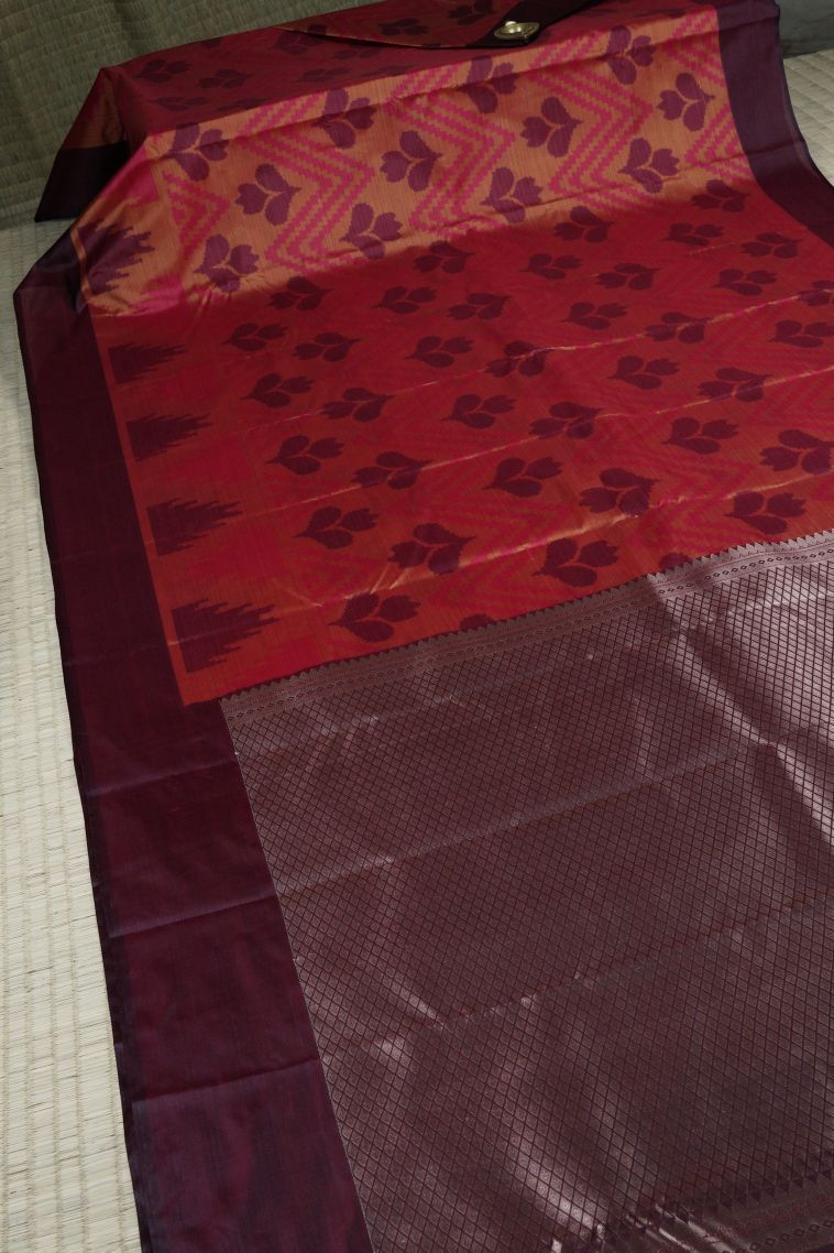 Fire Orange Soft Silk Sarees with Without Zari Zari Geometric Shapes view 2