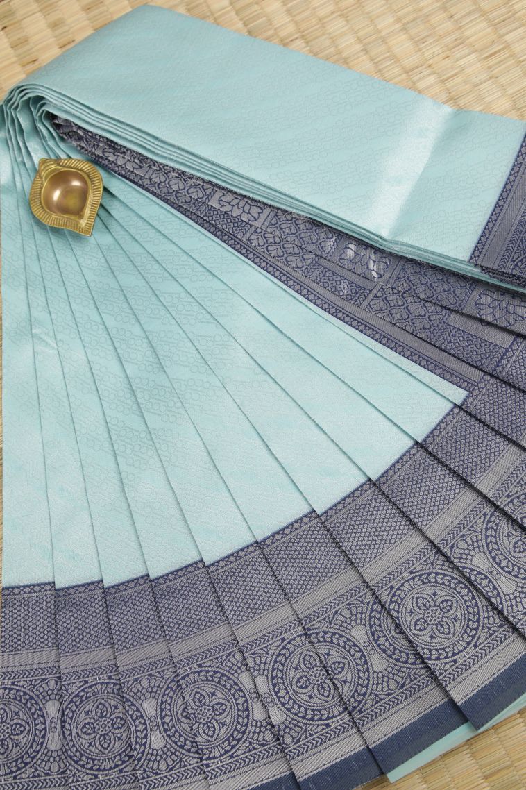 Sky Blue Visiri Madippu Silk Sarees with Silver Zari Geometric Shapes view 1