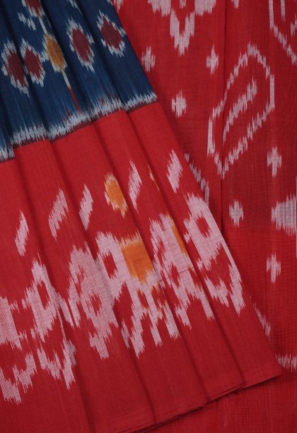 Berry Blue Ikkat Cotton Sarees with Without Zari Zari Geometric Shapes