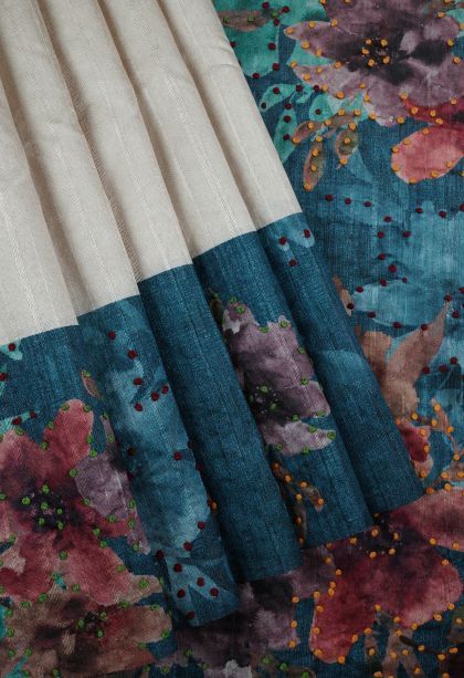 Chiffon White Tussar Silk Saree with Without Zari Zari Plain