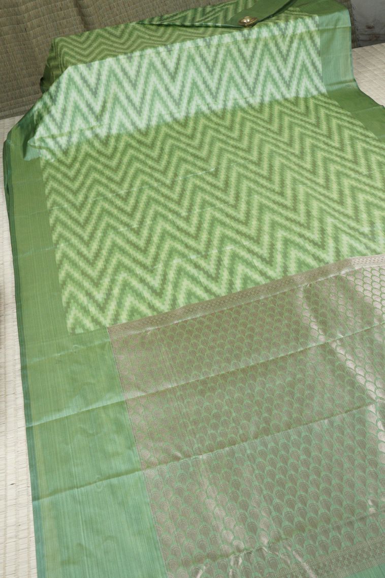 Lime Green Soft Silk Sarees with Without Zari Zari Geometric Shapes view 2