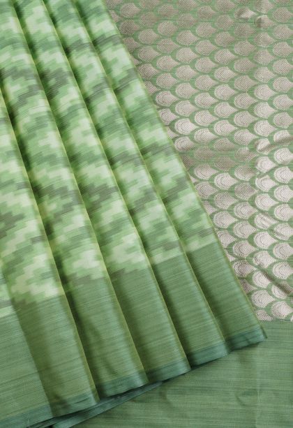 Lime Green Soft Silk Sarees with Without Zari Zari Geometric Shapes