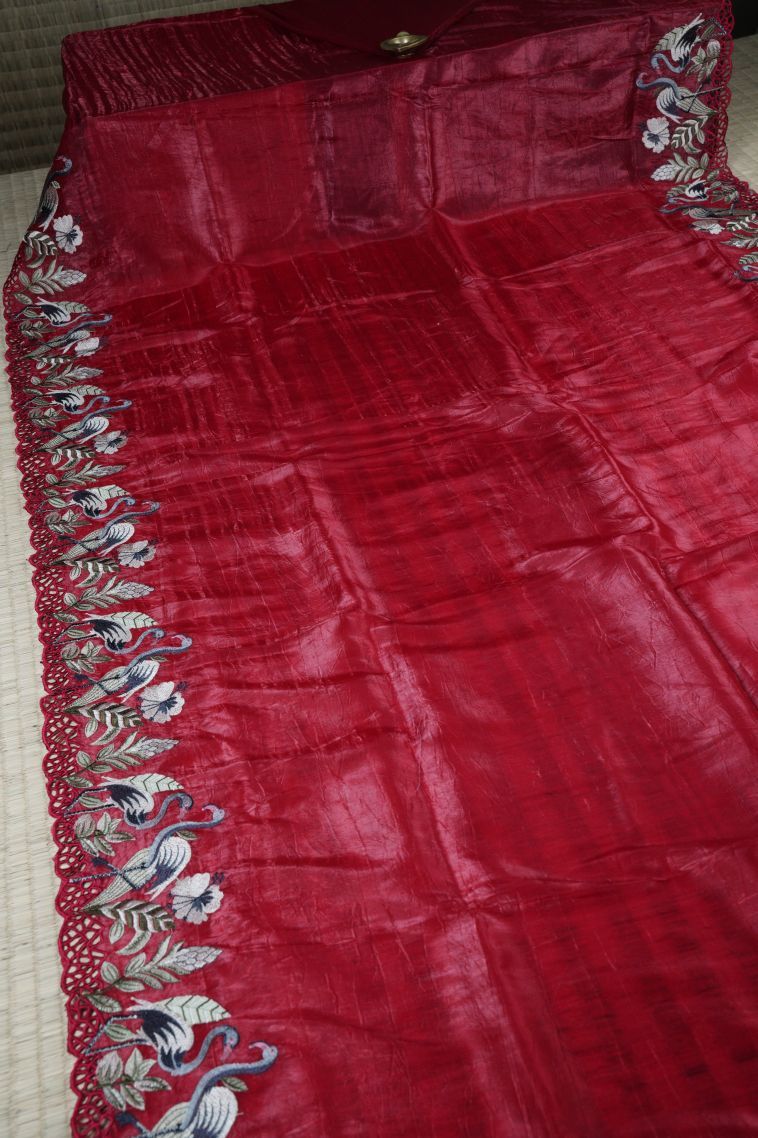 Punch Pink Organza Saree with Without Zari Zari Floral Patterns view 2