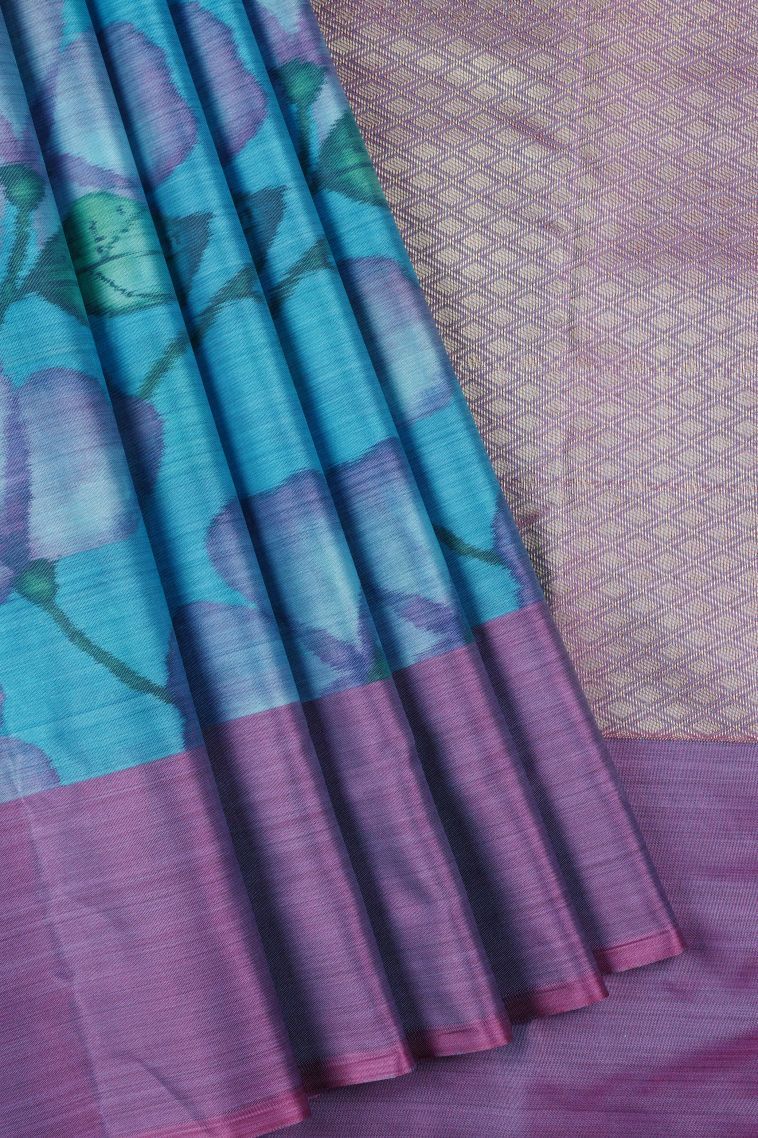 Sky Blue Soft Silk Sarees with Without Zari Zari Floral Patterns view 1