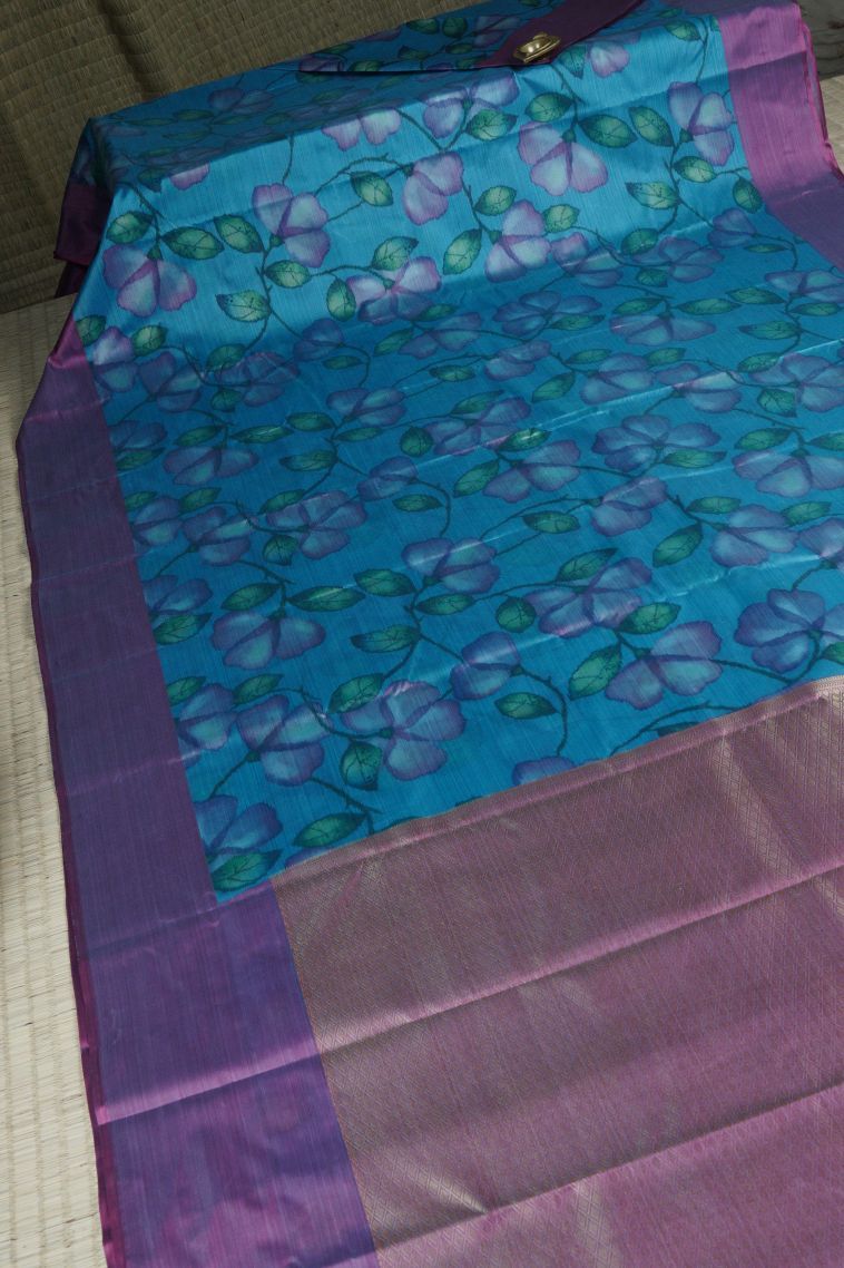 Sky Blue Soft Silk Sarees with Without Zari Zari Floral Patterns view 2