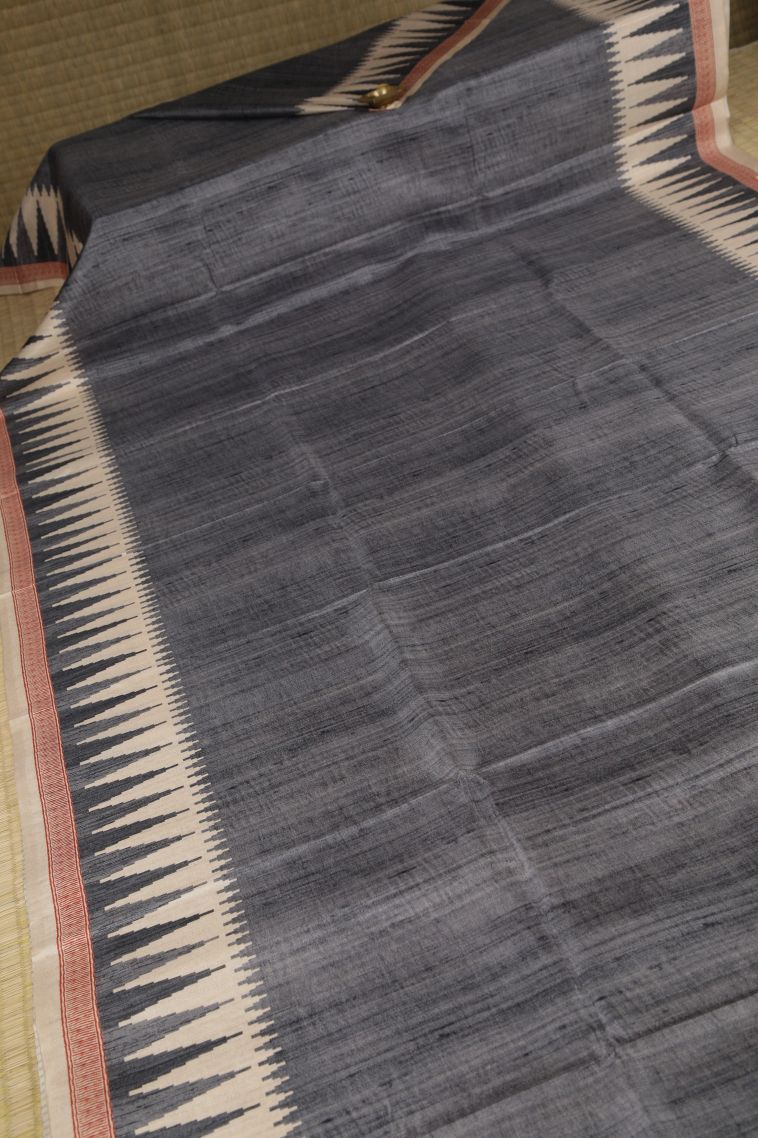 Abbey Black Tussar Saree with Without Zari Zari Plain view 2