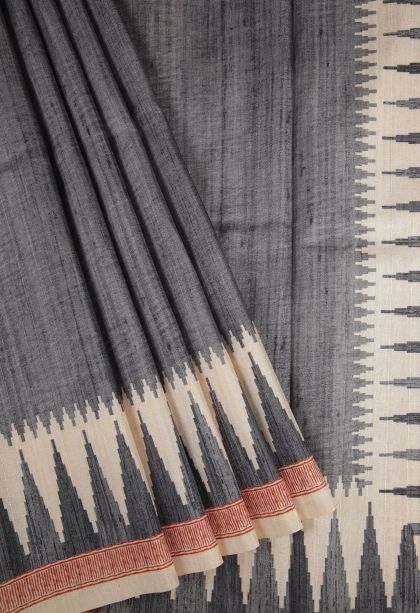 Abbey Black Tussar Saree with Without Zari Zari Plain