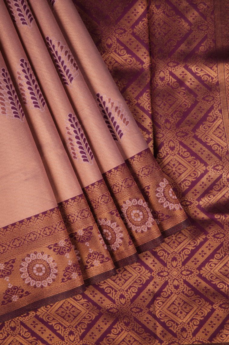 Flamingo Pink Apoorva Silk Sarees with Copper Zari Buttis (small Dots Or Motifs) view 1