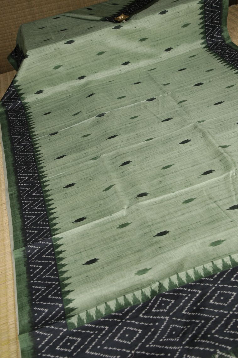 Pistachio Green Tussar Saree with Without Zari Zari Buttis (small Dots Or Motifs) view 2