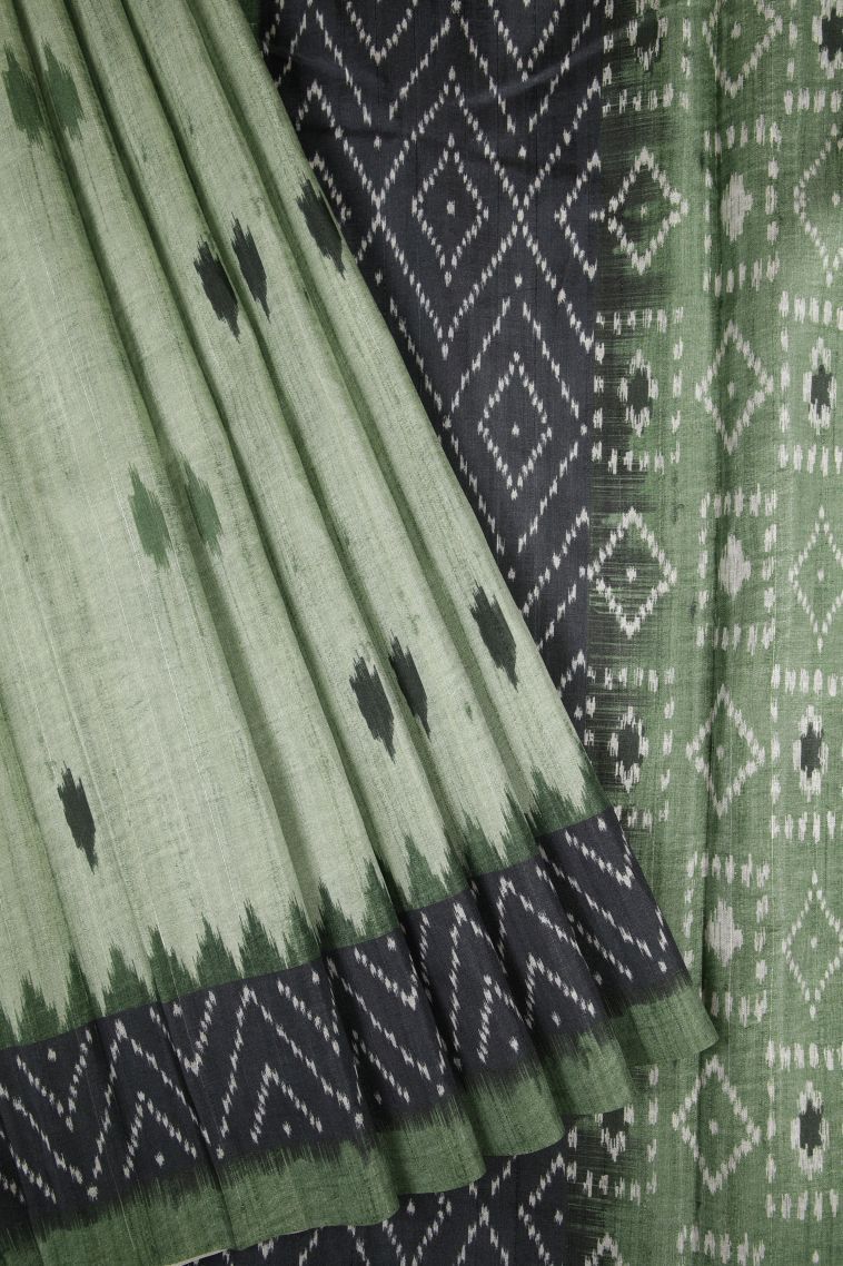 Pistachio Green Tussar Saree with Without Zari Zari Buttis (small Dots Or Motifs) view 1