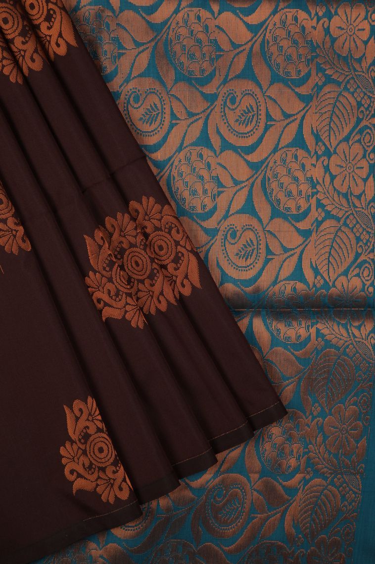 Syrup Brown Soft Silk Saree with Copper Zari Buttis (small Dots Or Motifs) view 1